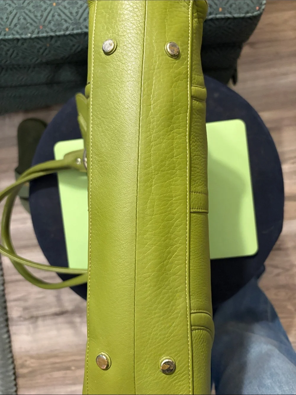 Olive Green Pebbled Leather Tote with Buckle Straps
